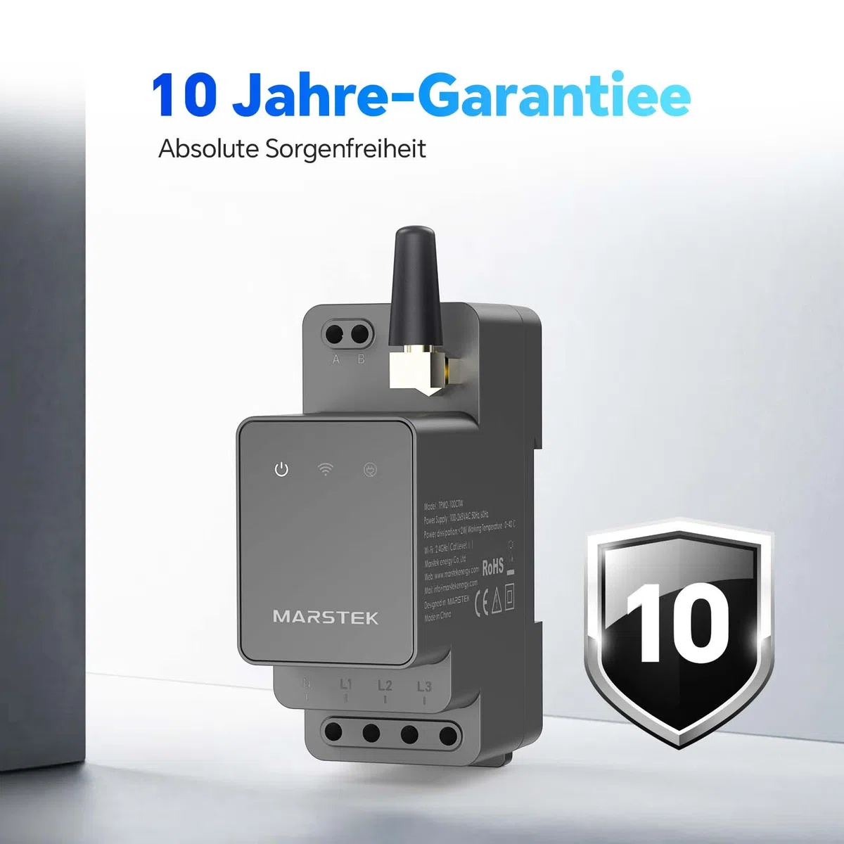 MARSTEK Smart Meter CT002 (Upgrade 2026), WLAN & Bluetooth, Dreiphasige Leistungsabtastung, Einphasig kompatibel, DIN-Schienen-Montage, App-Steuerung