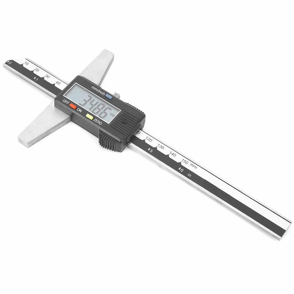 6 Zoll Digitales Tiefenmessgerät Edelstahl Digitales Höhenmessgerät Elektronisches Tiefenmess-Messschieberlineal mit 0-150 mm Messbereich 0,01 mm Präzision für DIY-Messungen