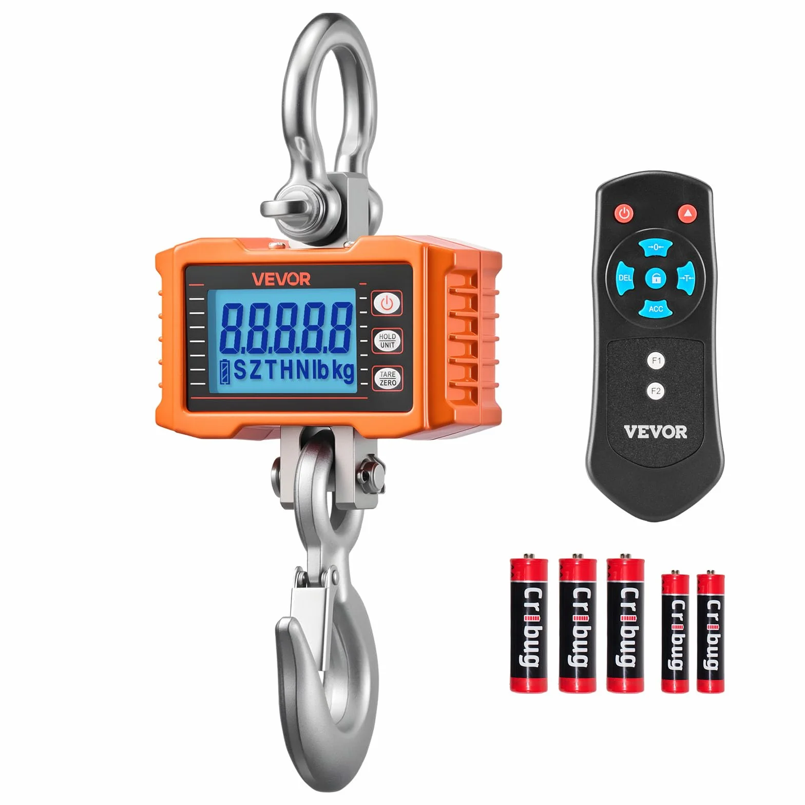 VEVOR Kranwaage 2000 kg, Digitale Hängewaage, Industriewaage mit Gehäuse aus Aluminiumguss & LCD-Display, 500-g-Teilung & 3-Stufiger Schalter, Fernbedienung, Hakenwaage für Garage & Fabrik