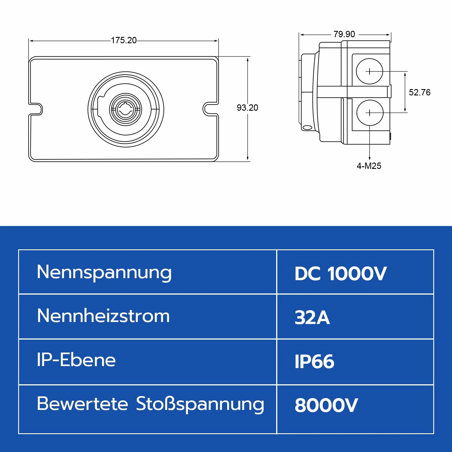 DC Trennschalter PV Anlage 32A 1000V,2 String PV Trennschalter Solar Anschlusskasten für Solaranlage,IP66 PV Sicherungsautomat für Solarplatten