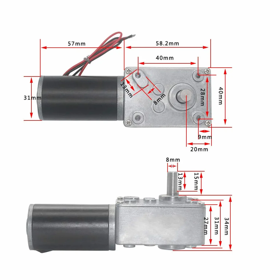 Getriebemotor DC 12V 50RPM 8mm Welle Umschaltbarer Schneckengetriebemotor