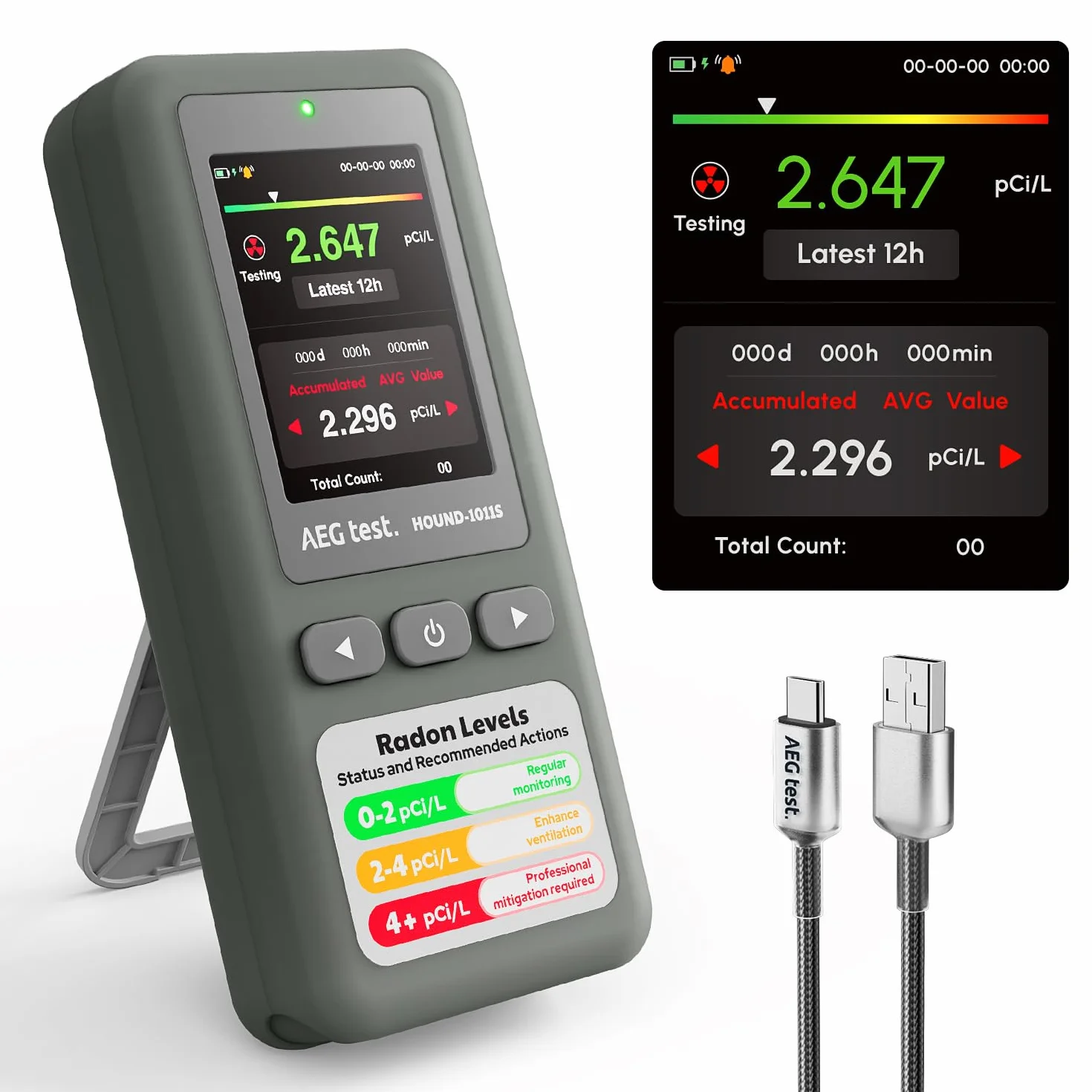 HOUND-1011S Tragbarer Radon-Detektor, Hochpräziser Sensor, Akustischer und Visueller Alarm, Langzeitüberwachung