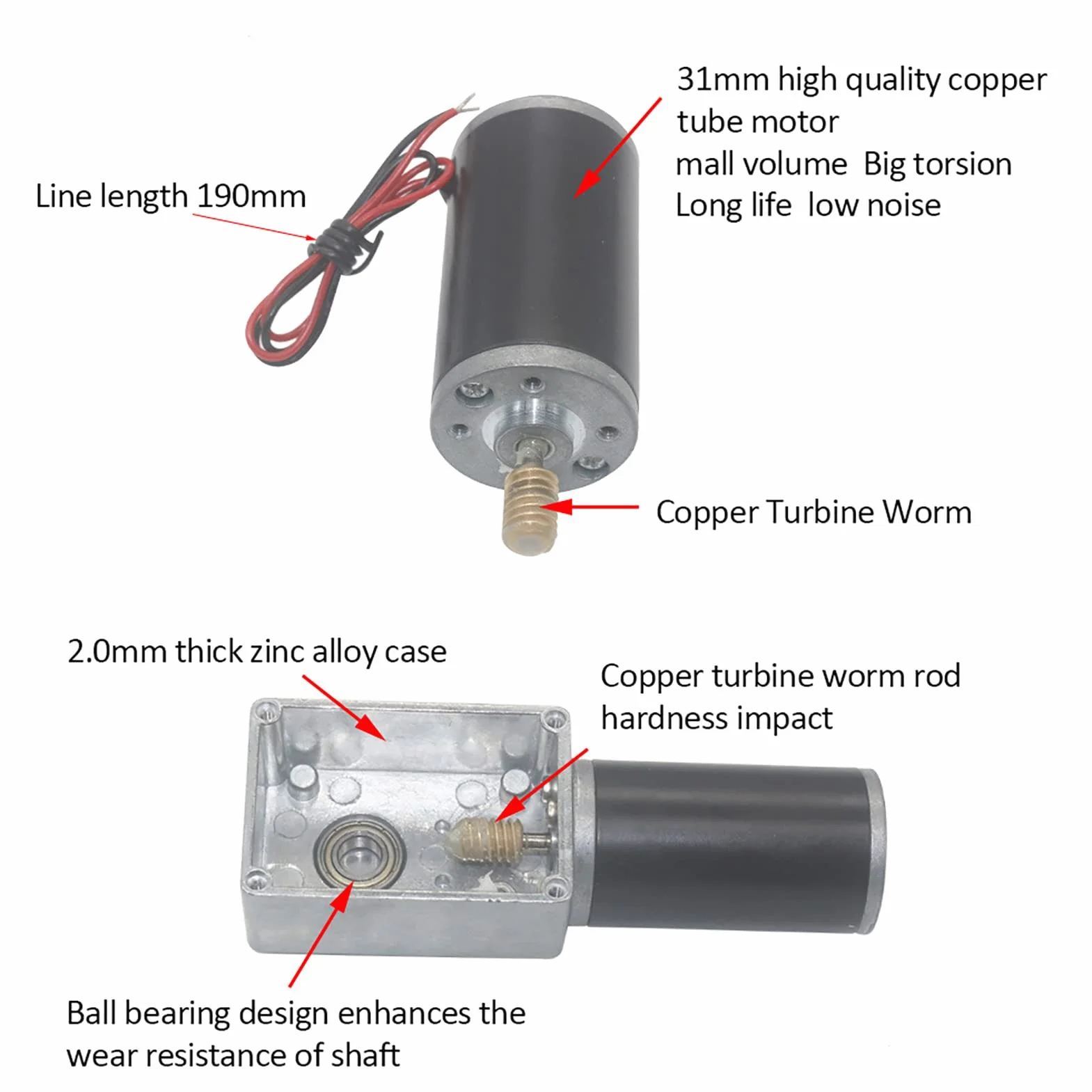 Getriebemotor DC 12V 50RPM 8mm Welle Umschaltbarer Schneckengetriebemotor