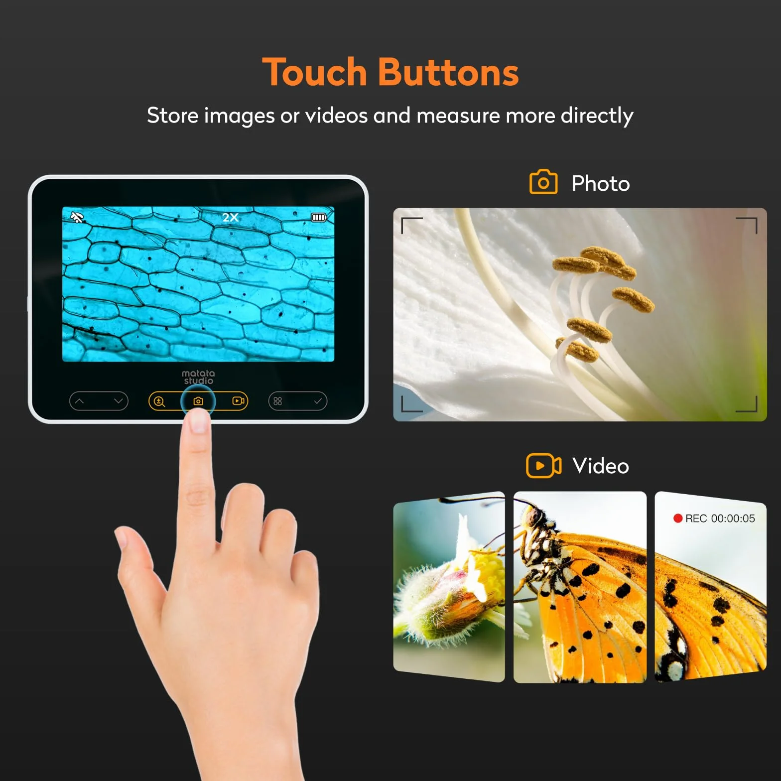 MatataStudio MX2-AS 4,3" Digitales Mikroskop 2-in-1 1600x 1080P HD WiFi USB Tragbares Handmikroskop