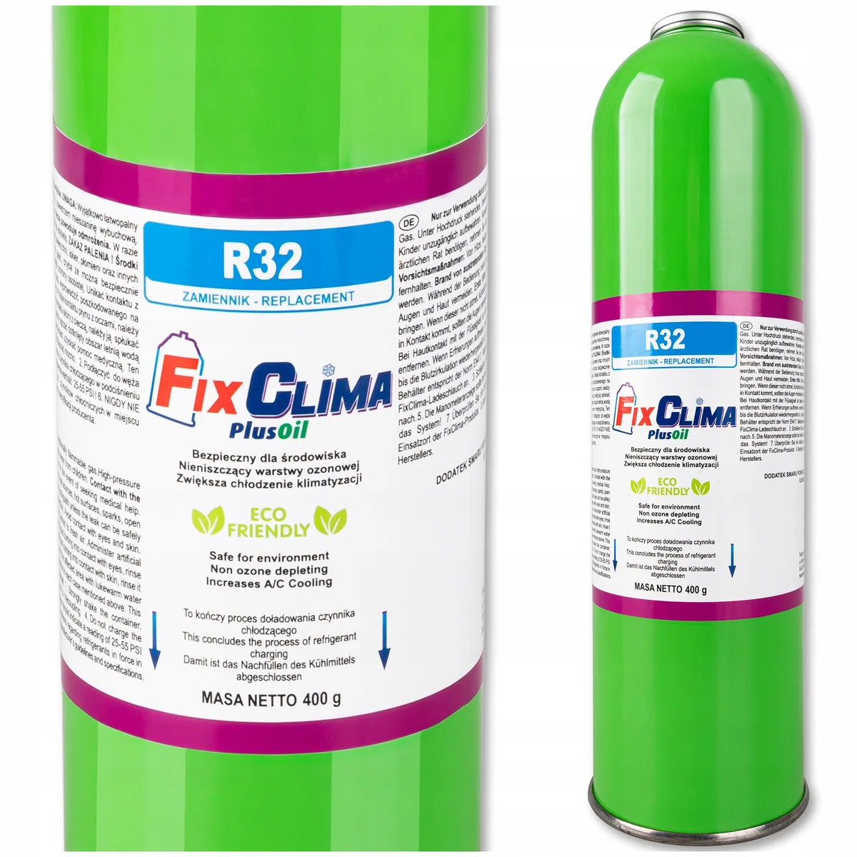 FixClima R32 Kältemittel PlusOil Nachfüllflasche 400g für Haus-Klimaanlagen Split Mobile AC