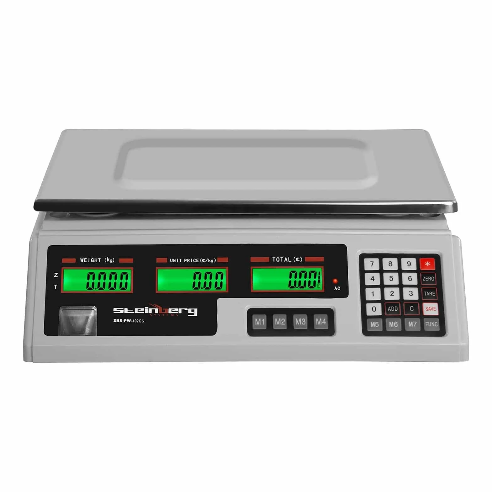 Steinberg Systems Kontrollwaage Tischwaage 40kg / 2g Digitalwaage (7 Speicherplätze, LCD-Display, integrierter Akku)