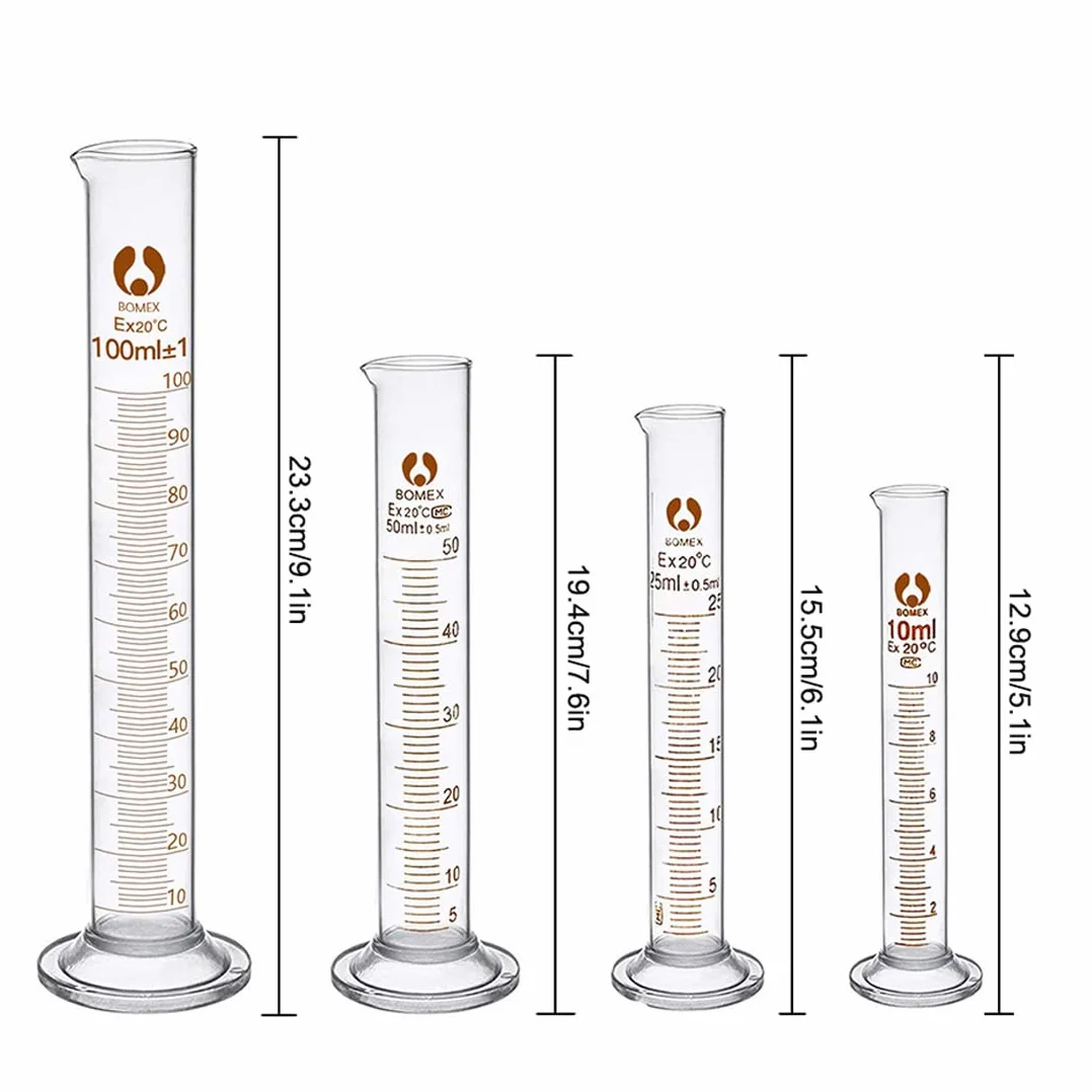Becherglas Zylinder Pipetten Set, JESSTOLO 5 Stück Dickglas Graduierten Becherglas, 4 Stück Glasmesszylinder mit 3 Stück Glas Messpipetten Pipetten, 4 Stück Glas Rührstab und 2 Stück Waschbürste