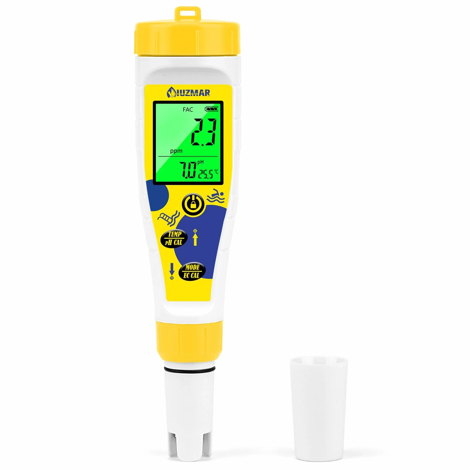 UIUZMAR pH Wert und Chlor Messgerät Pool, 7-in-1 pH Salzgehalt EC TDS ORP Messgerät für Hydroponik Aquarium