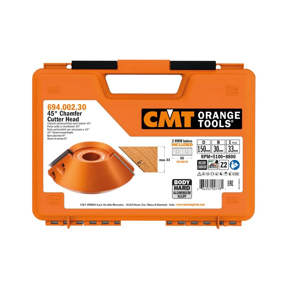 CMT ORANGE TOOLS 694.002.30 - HARTMETALL-FASEMESSERKOPF 45° Z2 D=150X35X30