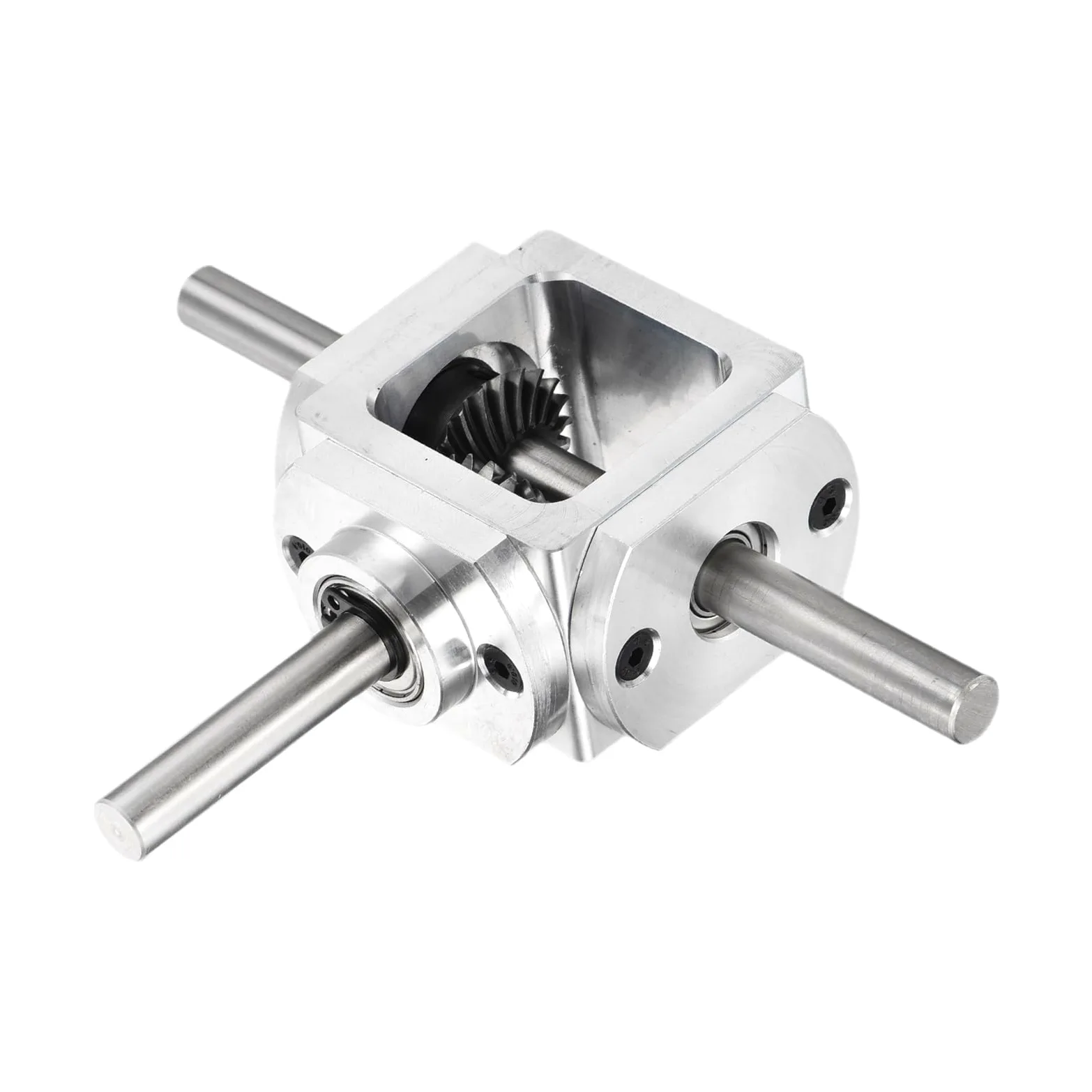 QUARKZMAN Getriebe 90 Grad Kegelgetriebe 1:1 Doppel Ausgangswelle 1 Modul 20 Zähne Aluminiumrahmen 8mm Welle 118x87x30mm