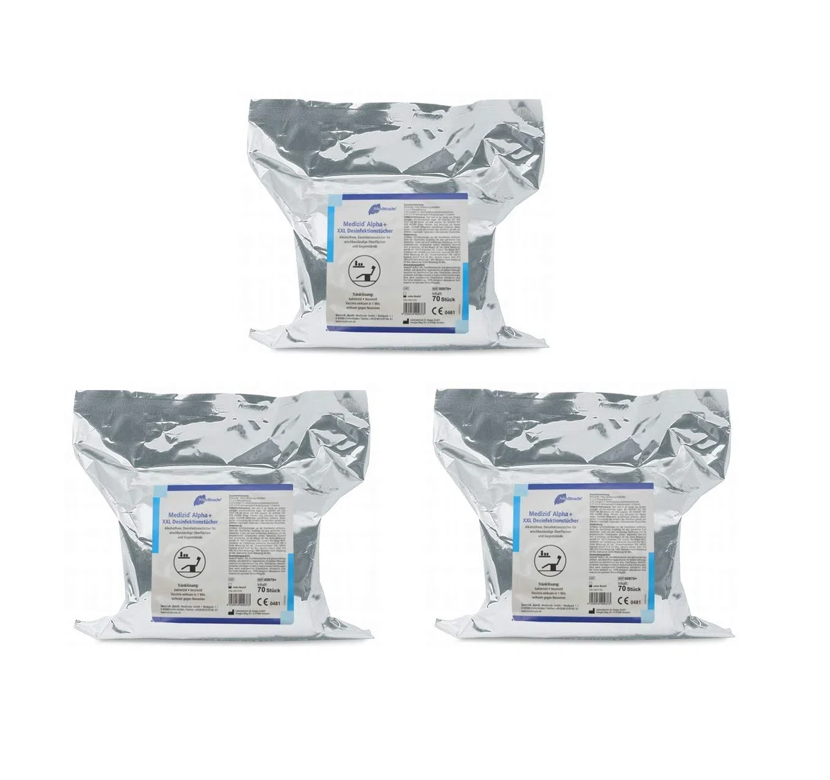 Medizid Alpha+ Alkoholfreie Desinfektionstücher 3 x Nachfüllpackung mit à 70 Tüchern | 00970+