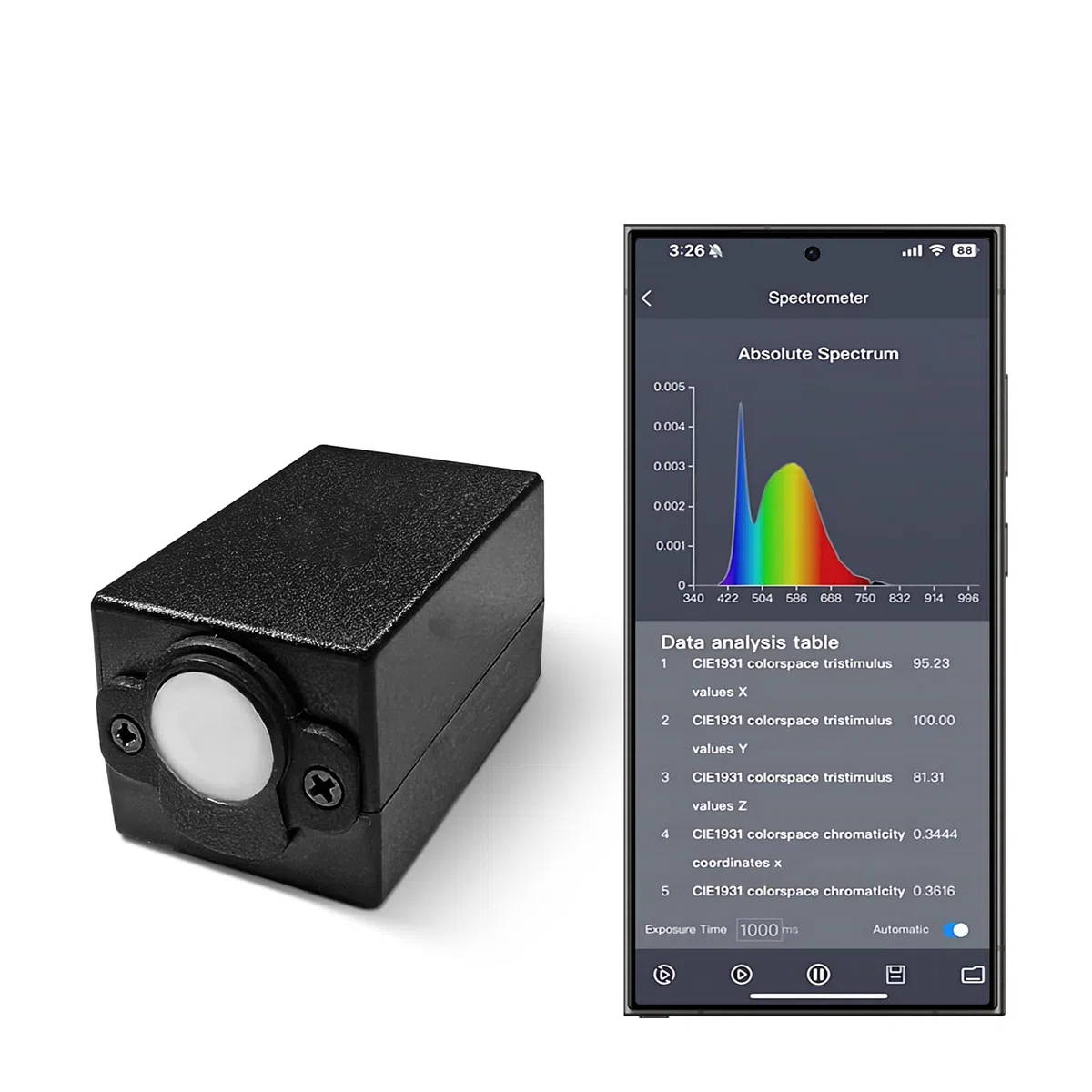 Handspektrometer zur Lichtmessung 340–1000 nm, Echtzeit-CCT-CRI-PAR-PPFD-Analyse, LED-Wachstumslichttester mit App und PC-Software, USB-C