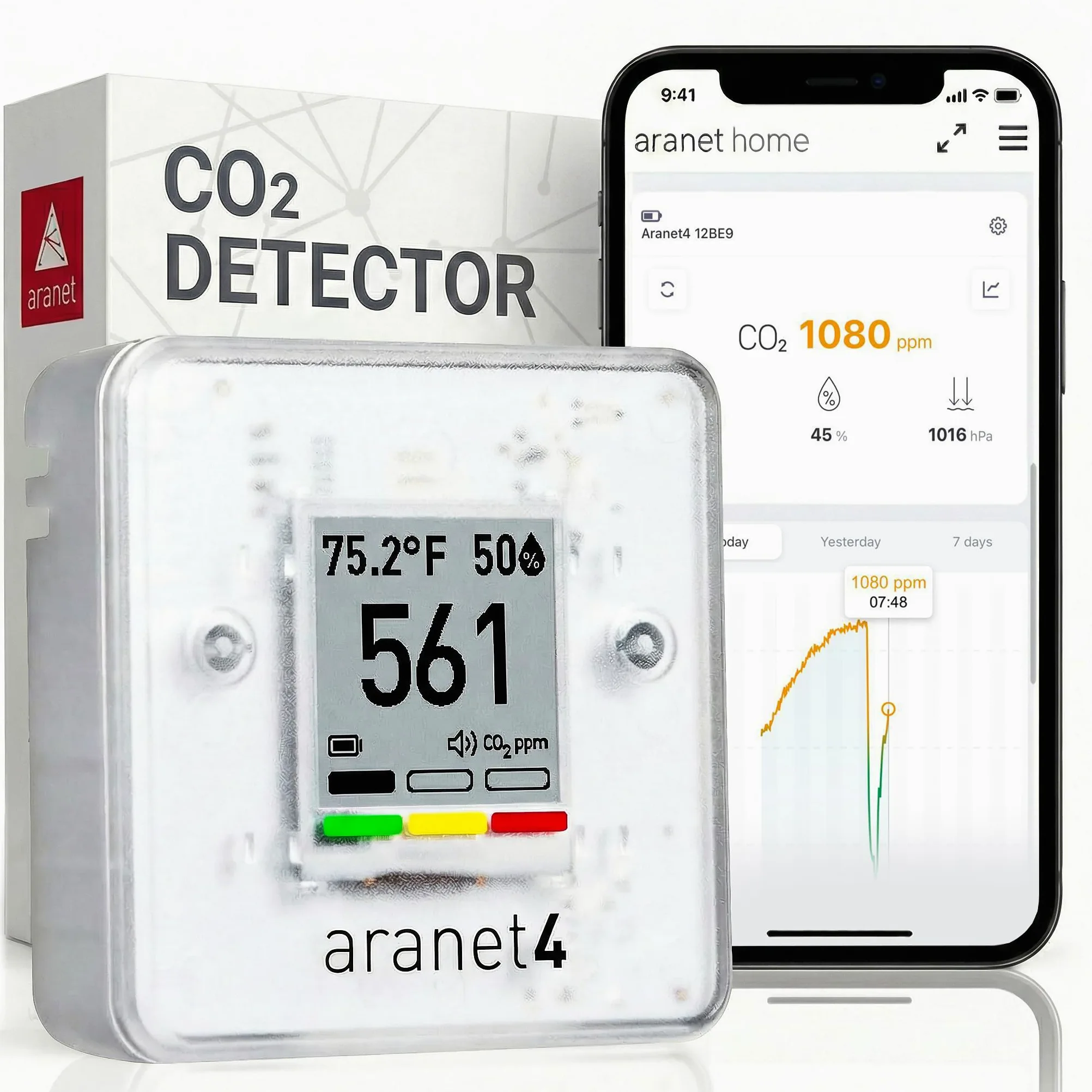 Aranet4 Home Kabelloser Raumluftqualitätssensor CO2 Temperatur Luftfeuchtigkeit tragbar