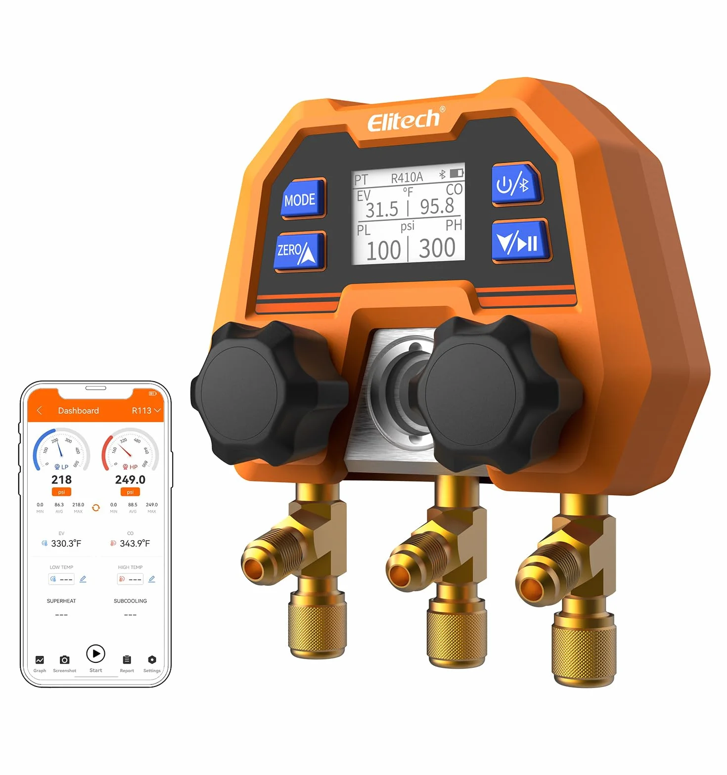 Elitech Digitale Verteiler Klimaanlage HVAC Messgeräte App Control R32 R134 DMG-4B