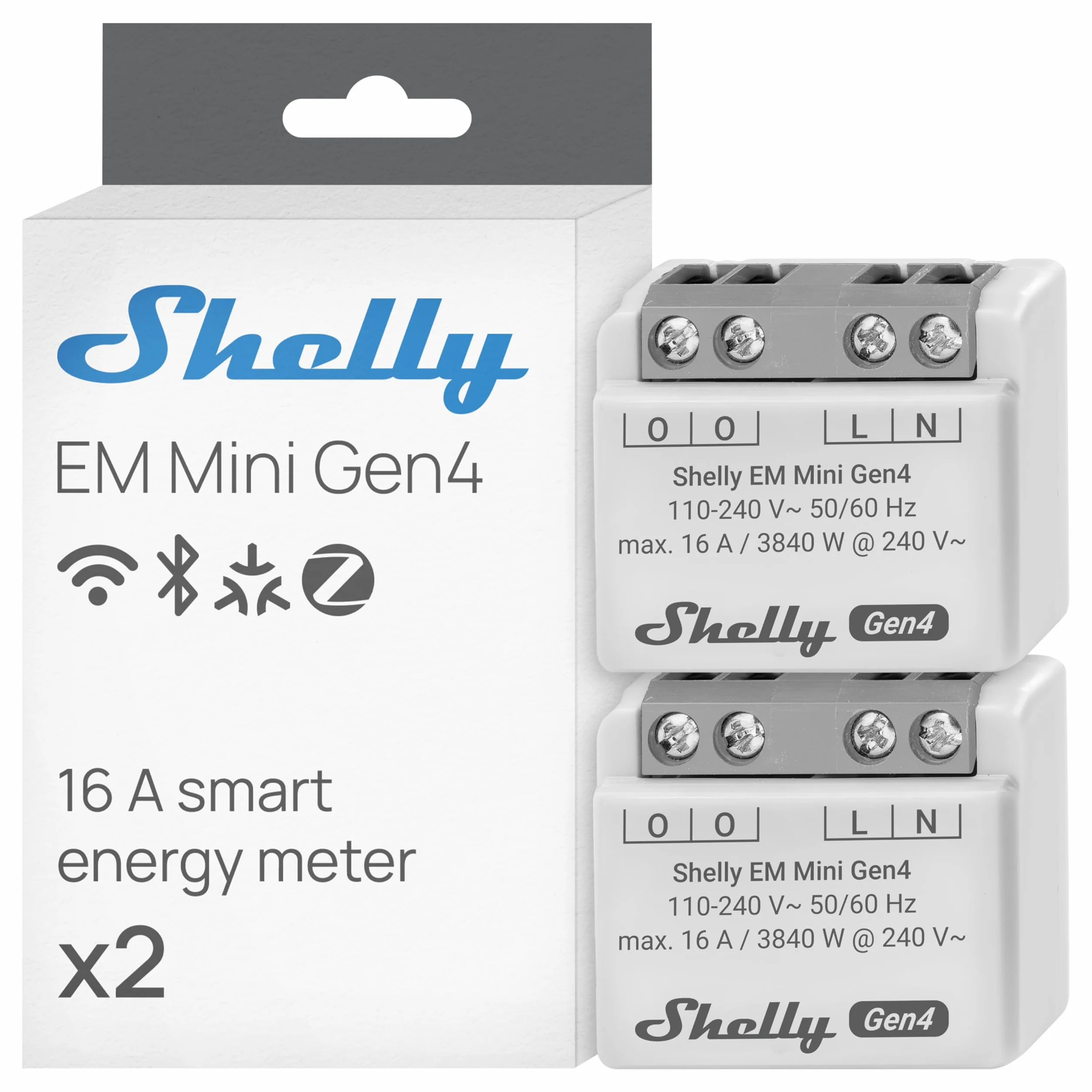 Shelly EM Mini Gen4 Smart-Energiemesser WLAN 16A Matter Zigbee Amperemeter Voltmeter 2 Stück