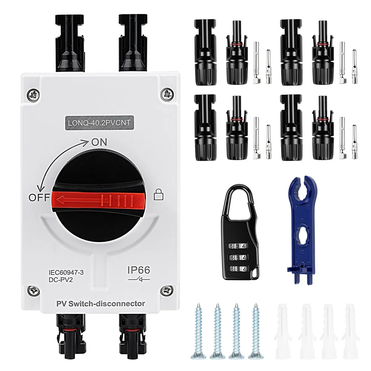 DC Trennschalter PV Anlage 32A 1200V, Solar-Trennschalter-Leistungsschalter DC Trennschalter Leistungsschalter PV Combiner Box,IP66 Wasserdicht, für Solar Photovoltaik (2 Eingänge,2 Ausgänge)
