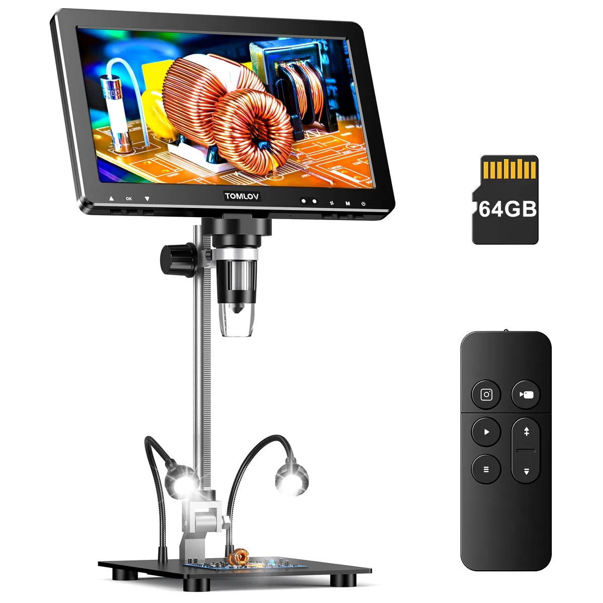 TOMLOV DM9 Max 10,1-Zoll Digitales Mikroskop 20MP LCD Vergrößerung HD IPS Bildschirm 64 GB