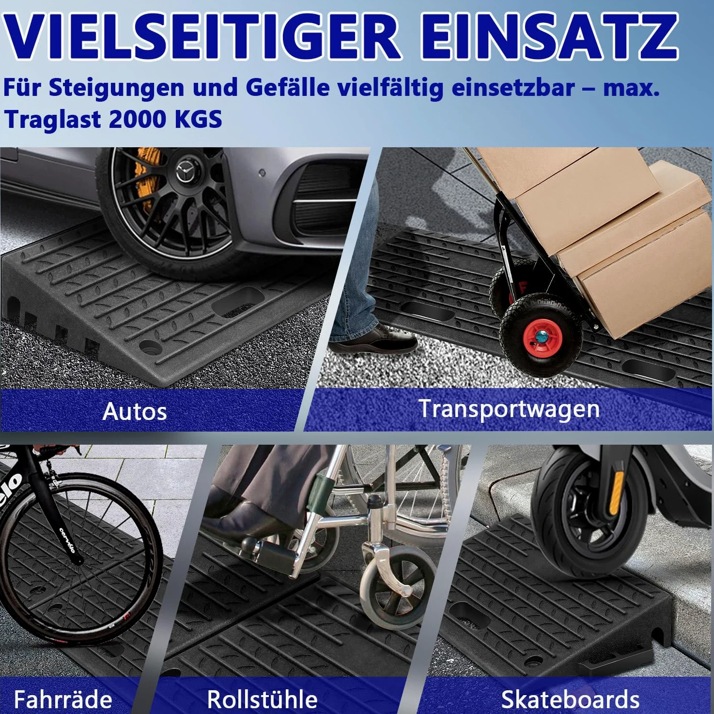 2 Stück Bordsteinrampe Gummi 10cm Hoch Tragbar mit Griff Rampe für Bordsteine, Rollstuhl, Auto Auffahrrampe Türschwellenrampe (50x32x10 cm)