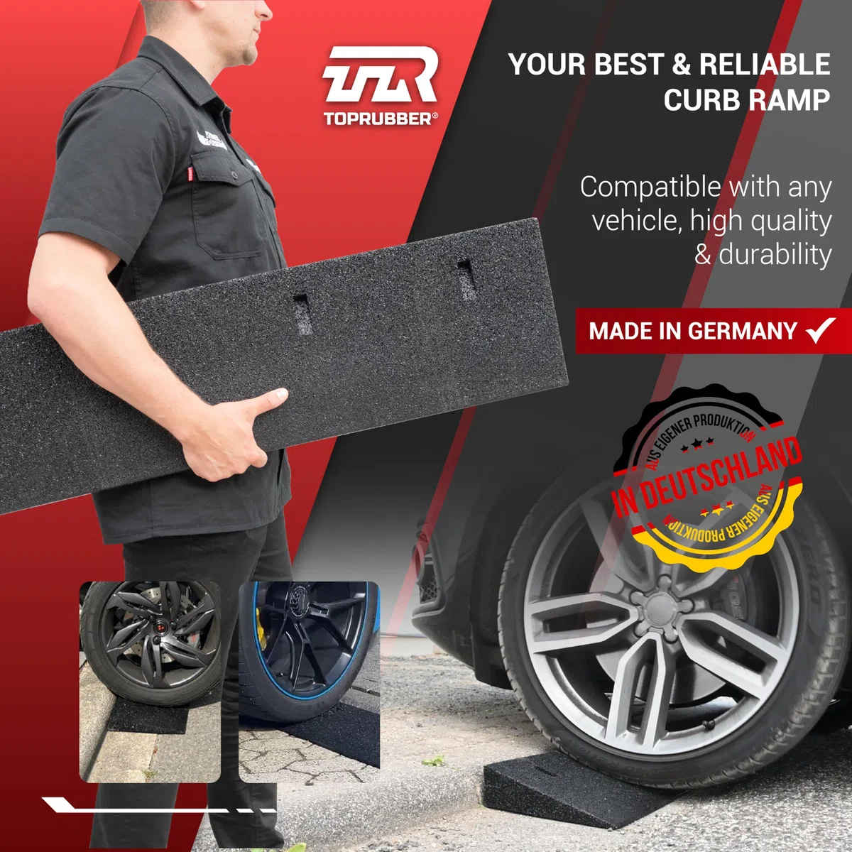 Bordsteinrampensatz 2X Bordsteinrampe 1000x250x110 aus Gummigranulat