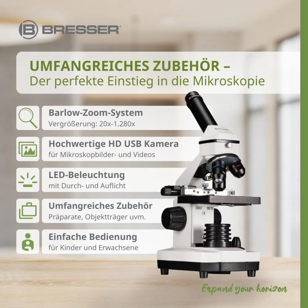 Bresser Biolux NV Mikroskop 20x-1280x Durchlicht Auflicht HD USB-Kamera Kreuztisch Transportkoffer