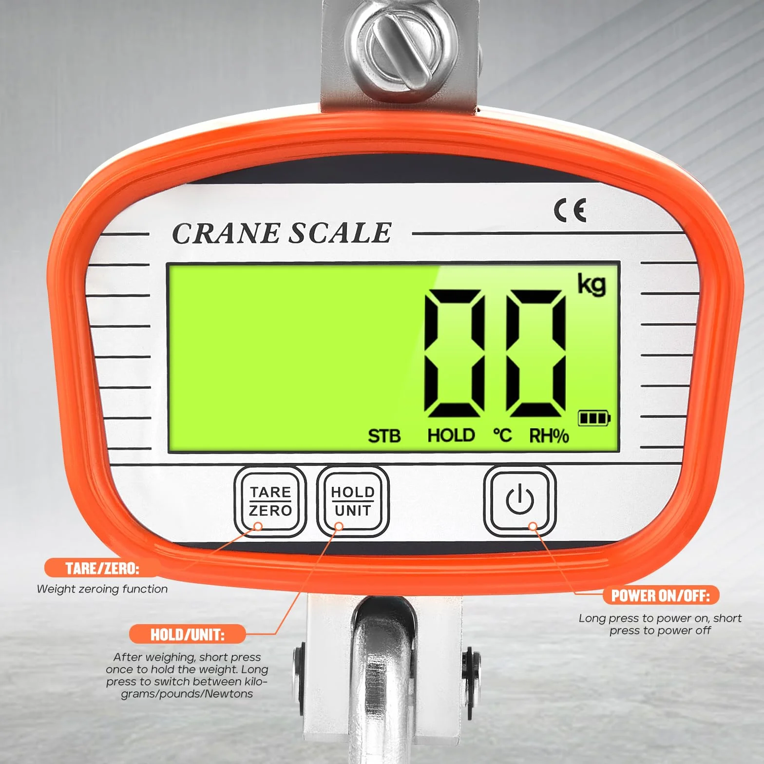 Digitale Kranwaage 1000kg/2200lbs, Industrielle Hängewaage, Hängende Waage mit präzisem Sensor & LCD-Anzeige für Bauernhof, Fabrik, Jagd (Orange, 1000KG)