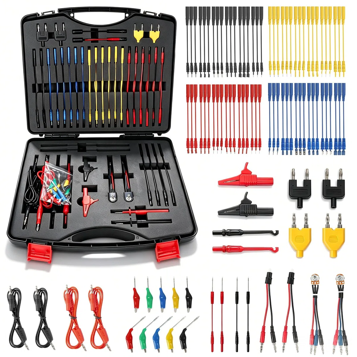 104-tlg Multimeter Messspitzen mit 4mm Bananenstecker, Krokodilklemmen Messleitungen Prüfkabel Multifunktionsprüfgerät für die Diagnose und Reparatur von Fahrzeugkreisen