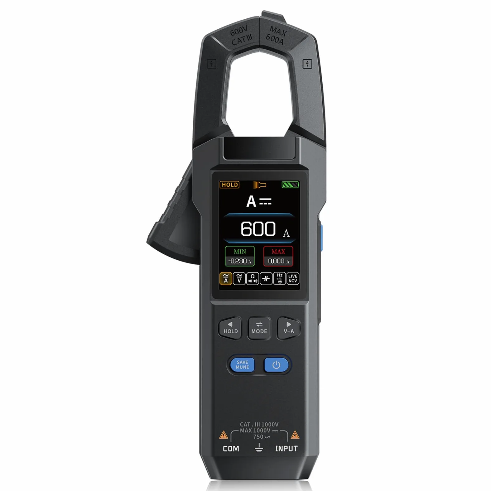 Stromzange, AC DC Zangenmultimeter Digitale Strommesszange mit LED-Beleuchtung Strommessgerät 10000 Counts Clamp Meter Misst Widerstand Kapazität Spannung Strom Temperatur Frequenz Dioden