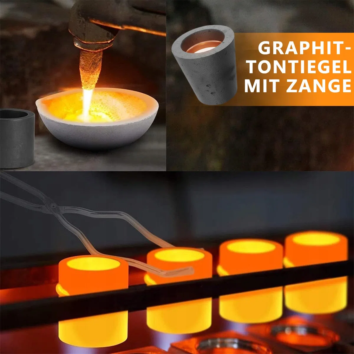 8 Stück Gold Schmelzen Set, Graphittiegel Gold Schmelzen Kit für Platin Gold Silber Messing Legierungs Schmelze, Hohe Hitzebeständigkeit