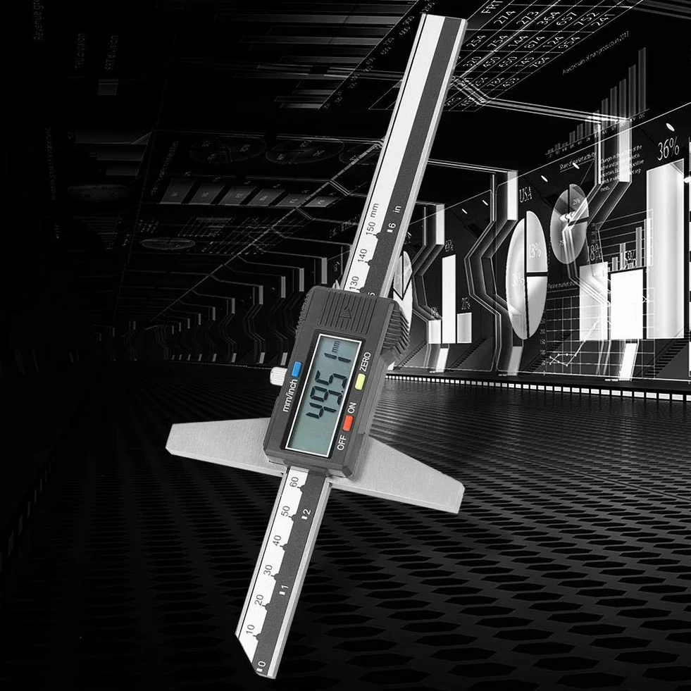 6 Zoll Digitales Tiefenmessgerät Edelstahl Digitales Höhenmessgerät Elektronisches Tiefenmess-Messschieberlineal mit 0-150 mm Messbereich 0,01 mm Präzision für DIY-Messungen