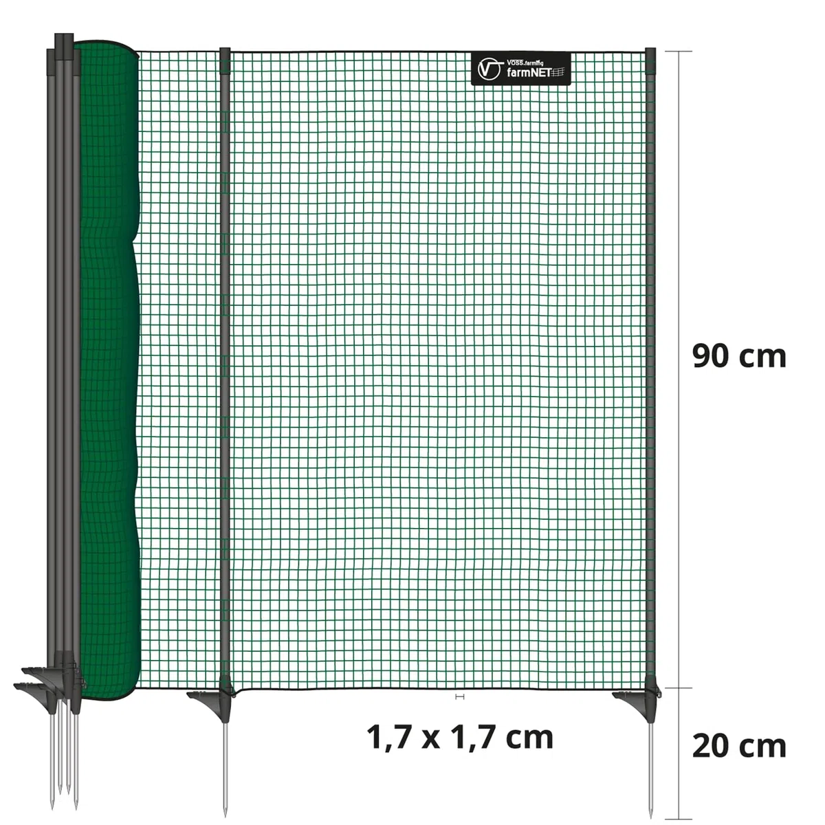 VOSS.farming Begrenzungszaun Classic 15m 90cm Kleintiernetz grün mobiler Zaun