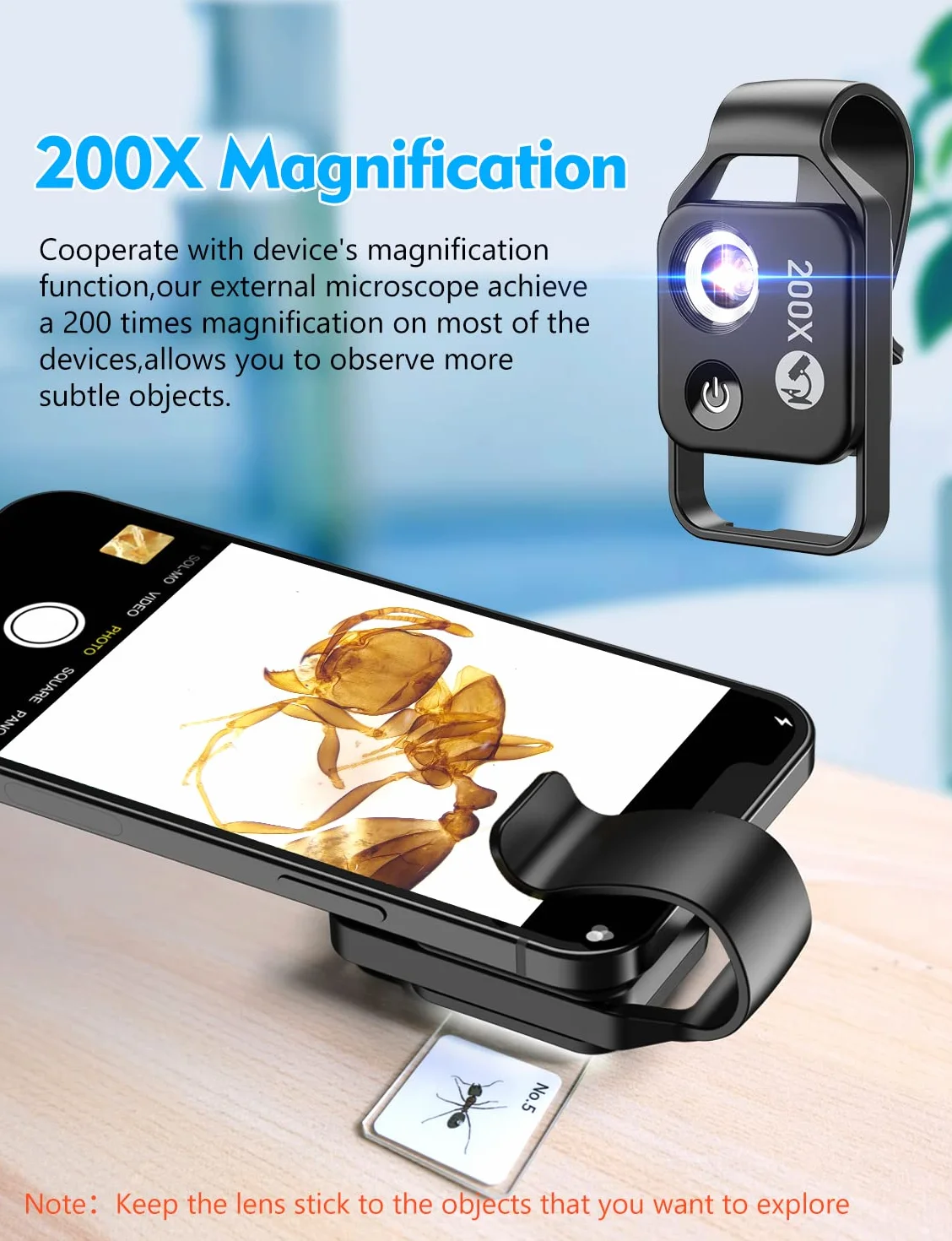 APEXEL 200X Mini-Mikroskop für Smartphone-Kamera, Taschengröße, Schwarz