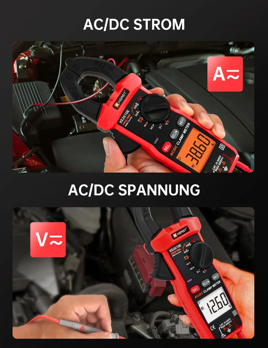 Inrush Digital Zangenmessgerät, TRMS Multimeter 6000 Zählungen, Auto-Ranging, misst AC/DC Strom, Spannung, Kapazität, NCV, Frequenz, Live Wire, Widerstand, Diode, Durchgang – AC/DC Stromzange