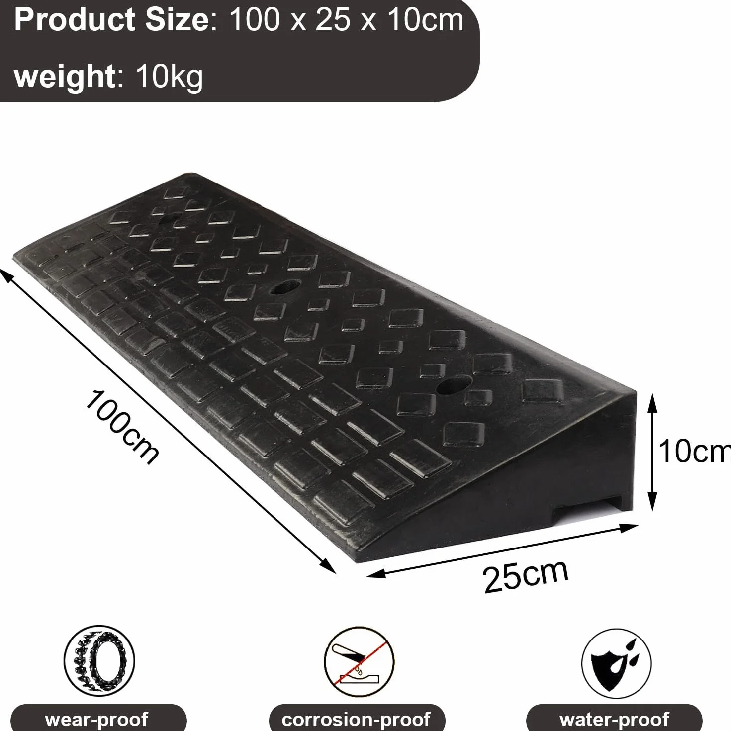 uyoyous Bordsteinrampe Gummi Rampen 100x25x10cm, Vollgummi Türschwellenrampe Gummirampe Bordsteinkanten Rampe Auffahrkeile Auffahrrampe für Auto, Rollstuhl, Bürgersteig, Wohnmobil