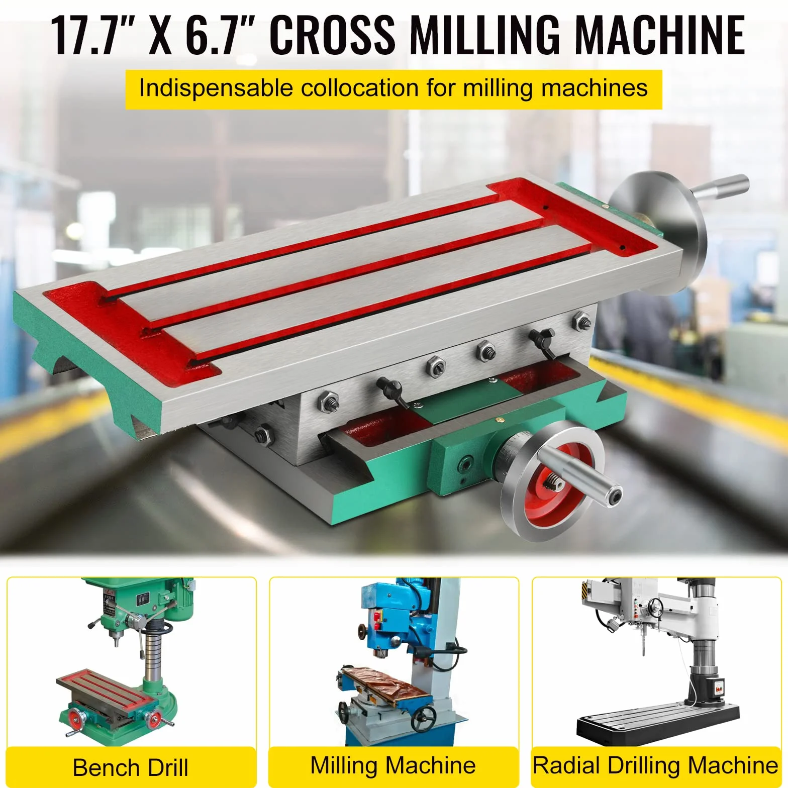 Mophorn kreuztisch Tischbohrmaschine 450 mm, Frässchraubstock 170 mm, Metall Professionelle Gusseisen Schraubstock für Säulenbohrer Breite Backen und den vielseitigen Einsatz, Metallisch