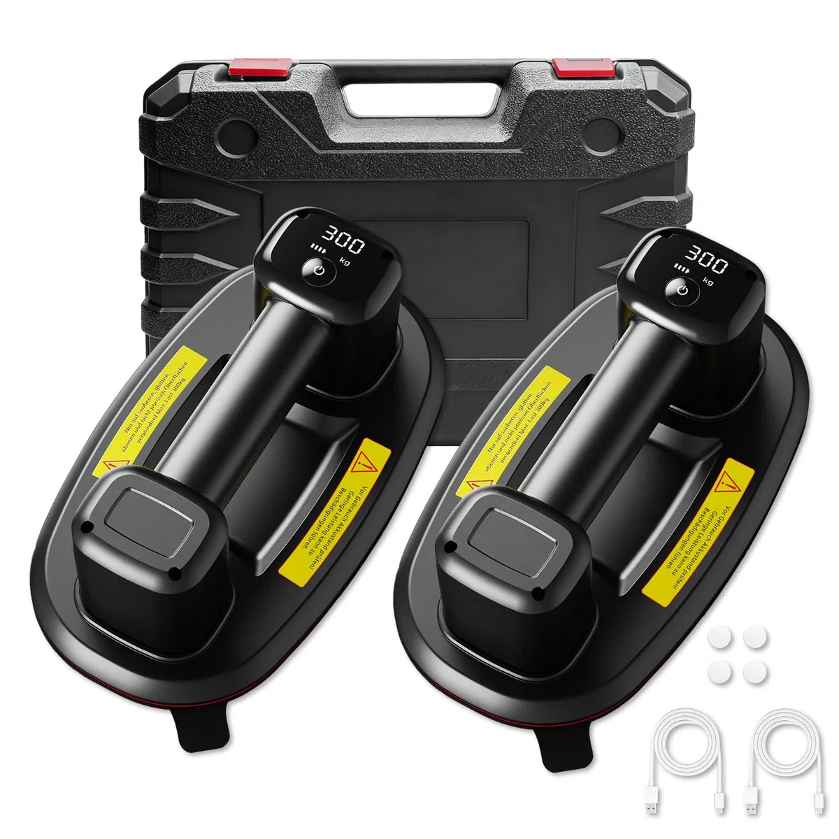 2er-Set 26cm Akku Saugheber für Fliesen,Elektrischer Saugheber Fliesensauger,Plattenheber Vakuumheber mit Auto-Nachsauge & LCD-Anzeige für Saugkraft & Akkulaufzeit,4500 mAh Akku,Max.300KG