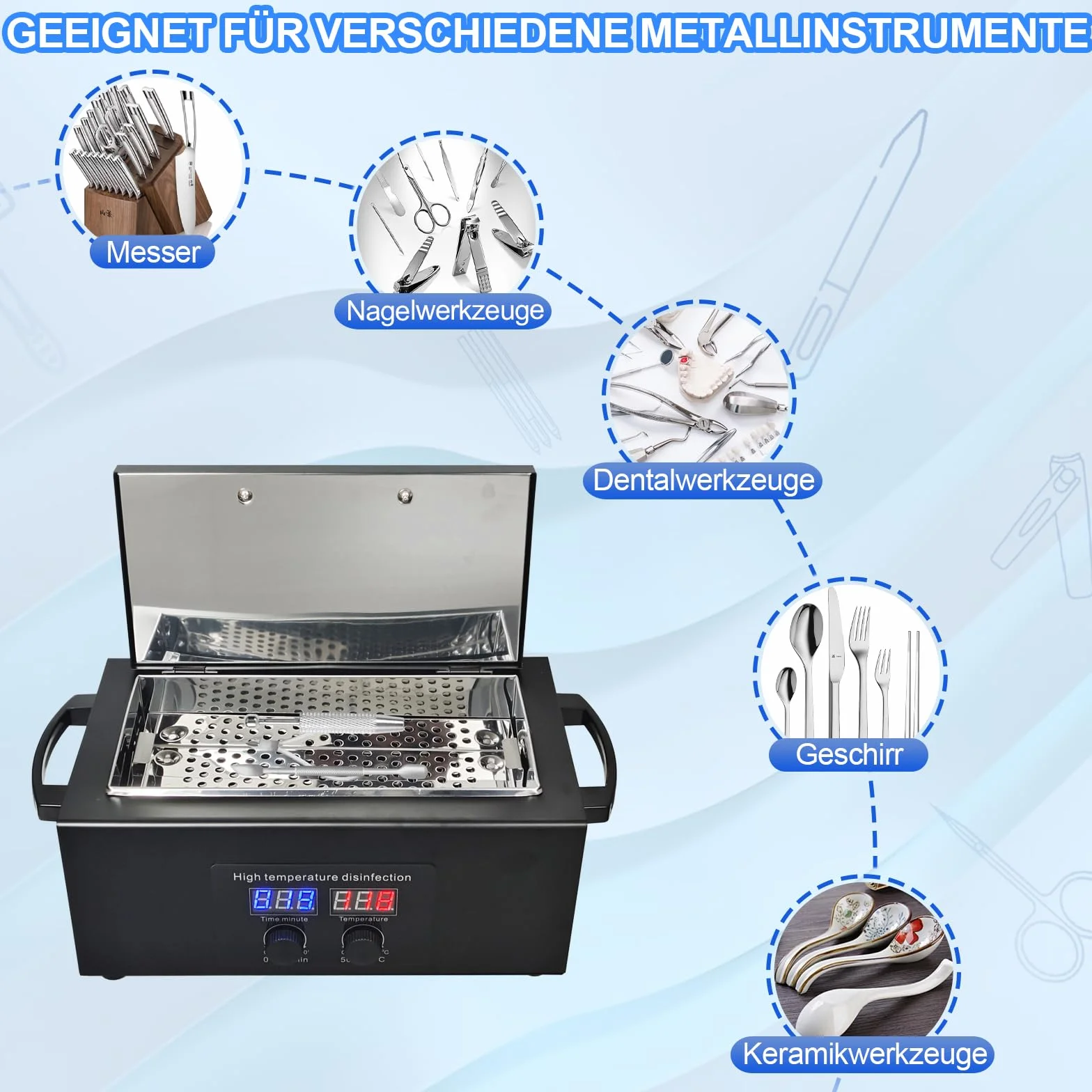 Hochtemperatur-Sterilisiergerät mit Timer – Trockene Hitzesterilisierung für Metallwerkzeuge & SPA-Tücher, Disinfektor für Zahnarztpraxen, Labore & Kosmetiksalons