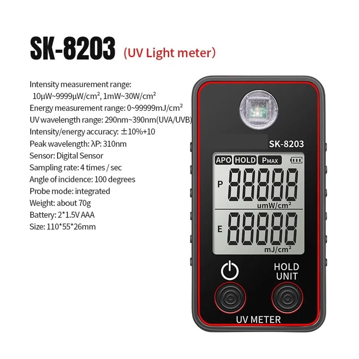 UV-Messgerät, Digitales UV-Illuminometer, professioneller UV-Tester, Ultraviolettmessrät, UVB-Messung, tragbarer Photometer, Uveometro-Detektor,Kalibrierte Messwerte