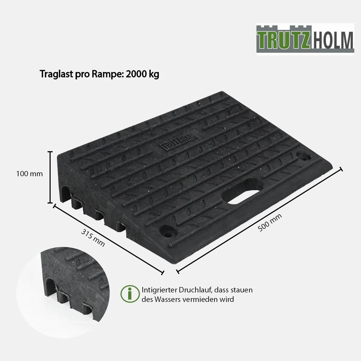 Bordsteinrampe für 10 cm Ausgleich aus Robustem Gummi - Rampe für Rollstuhl, Türschwelle, Auto, Motorrad und Bordsteinkanten - 2 Stück