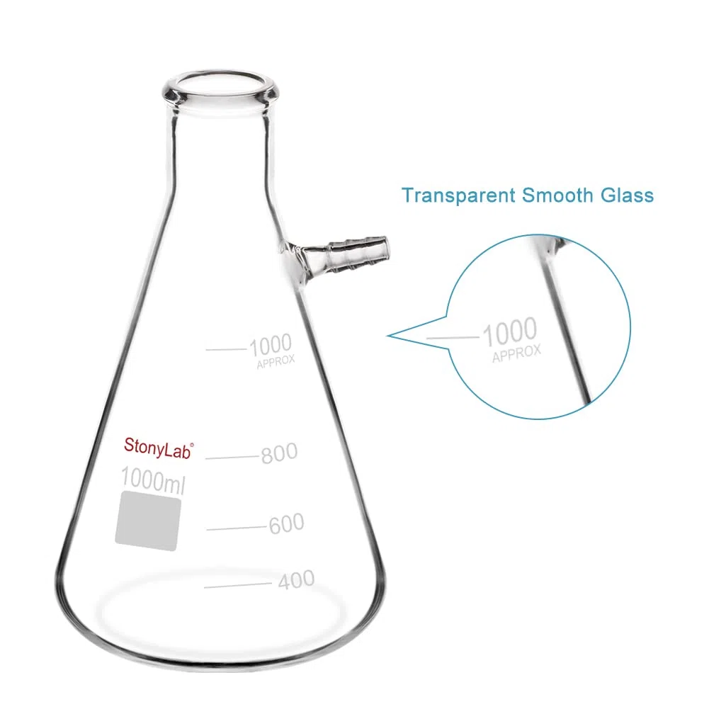 StonyLab 2er-Pack 1000 ml Borosilikatglas-Filterkolben, Glass Filtering Flask, Bolzenhals mit Röhrchen (1000 ml)