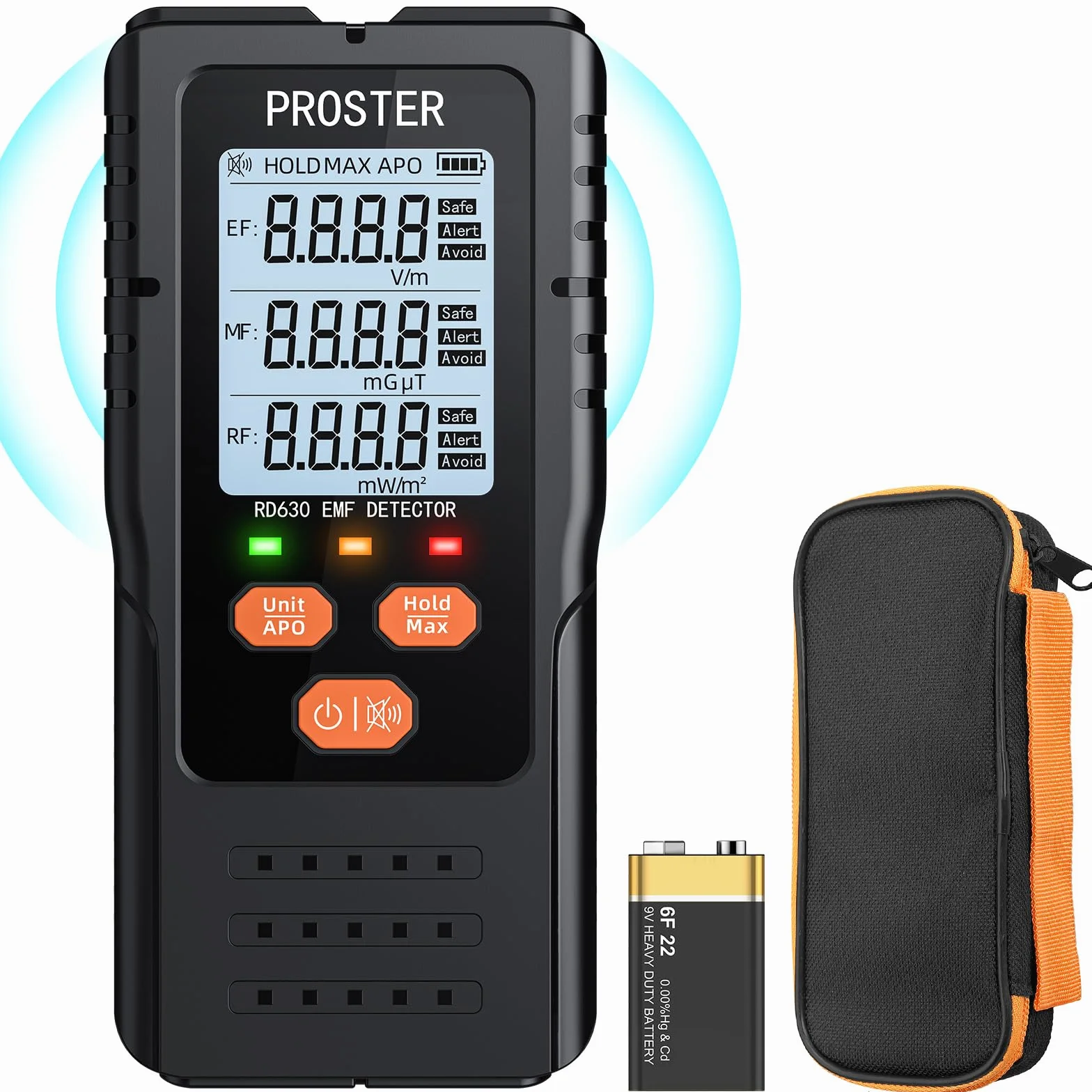 Proster EMF-Messgerät 3 in 1 digitaler Strahlungsdetektor für elektromagnetische Felder EF RF MF, 5G WiFi Signal Detektor