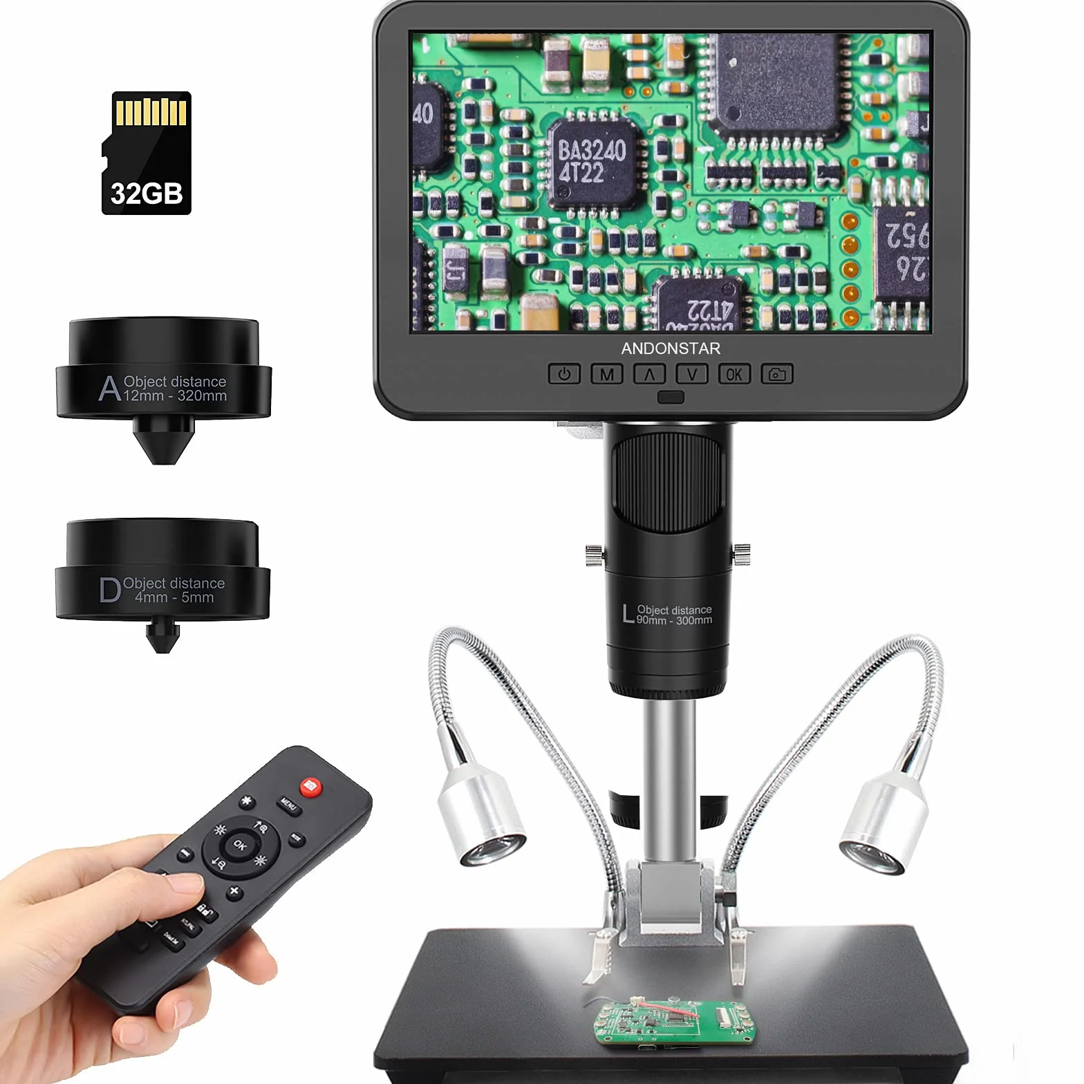 Andonstar AD246S-M HDMI Digitales Mikroskop 7-Zoll 2000x 2160P UHD 3 Objektive 32G-Karte