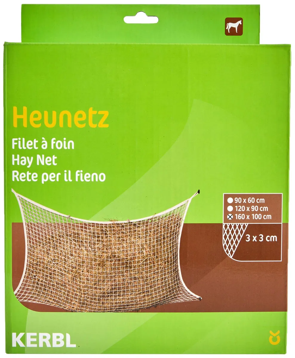 Kerbl Heunetz für die 24 Stunden-Fütterung, Heusack, Futternetz, weiß, ca. 16kg, 160x100cm, Maschenweite 3x3cm, Pferde, langlebig, reißfest