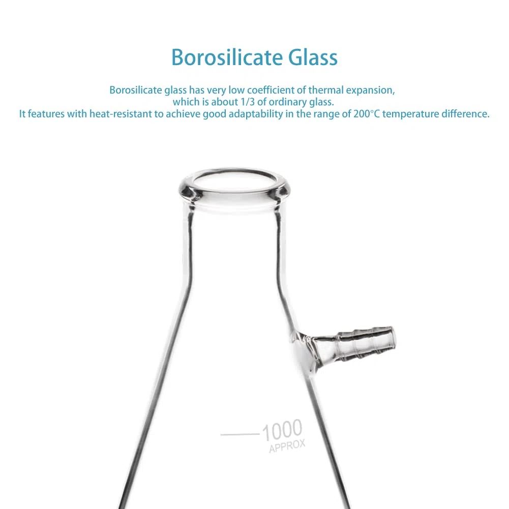 StonyLab 2er-Pack 1000 ml Borosilikatglas-Filterkolben, Glass Filtering Flask, Bolzenhals mit Röhrchen (1000 ml)