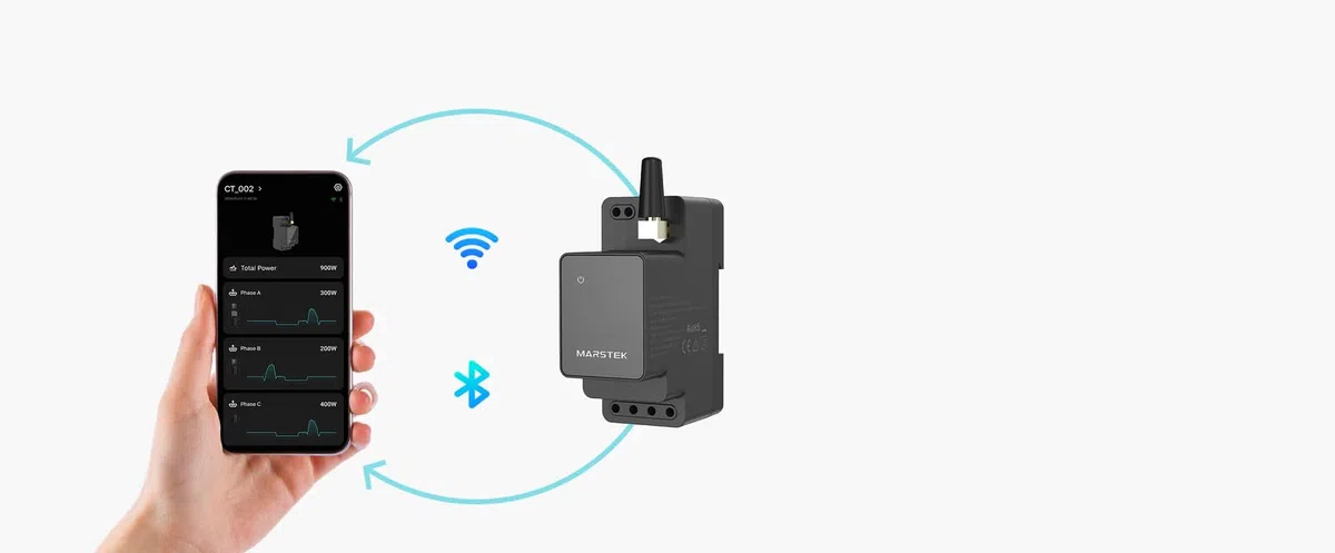 Smart Stromzähler CT002 – WiFi & Bluetooth – Kompatibel mit Photovoltaik – Für 1-Phasen & 3-Phasen Anlagen – Einfache Installation & Energiekosten sparen – 10 Jahre Garantie