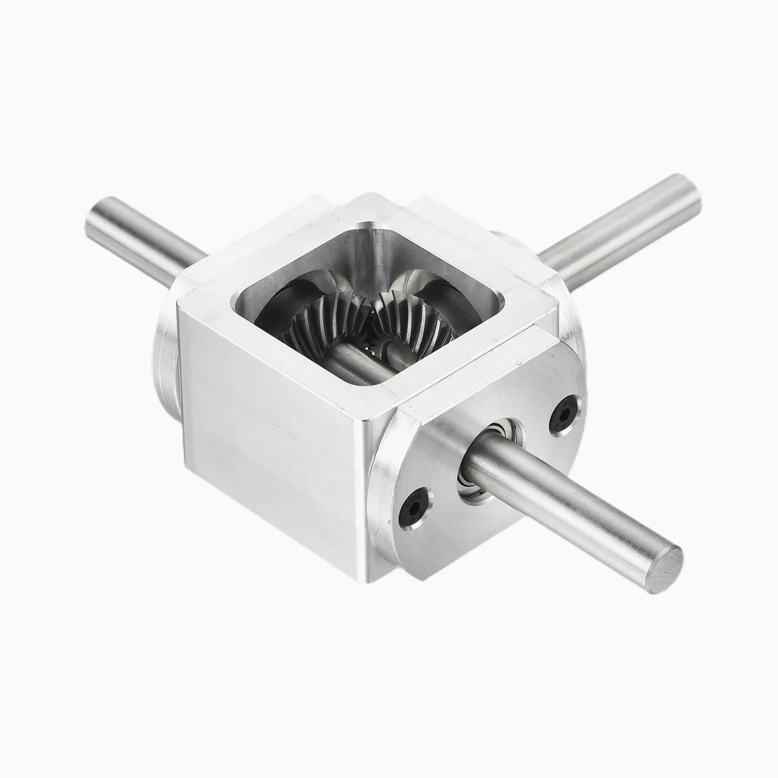 QUARKZMAN Getriebe 90 Grad Kegelgetriebe 1:1 Doppel Ausgangswelle 1 Modul 20 Zähne Aluminiumrahmen 8mm Welle 118x87x30mm