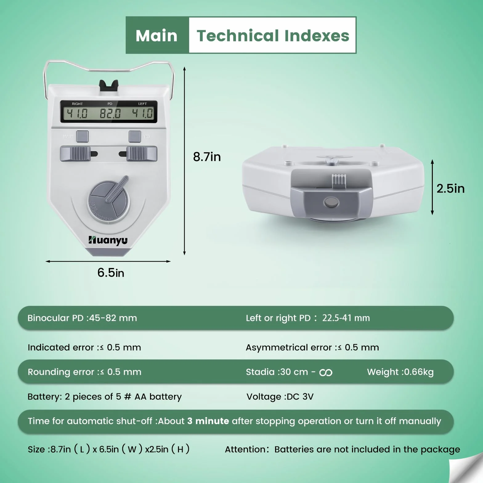 Huanyu Optische Digital PD-Messgerät Pupillenmessgerät 45-82mm LCD Display Genauigkeit 0.1-0.5mm Optometrie LY-9AT