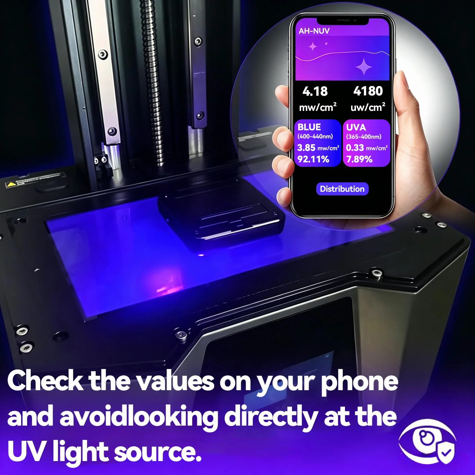 UV-Messgerät 405 nm 385 nm für Harz-3D-Drucker Bluetooth-App Intensitätsprüfer LCD DLP SLA