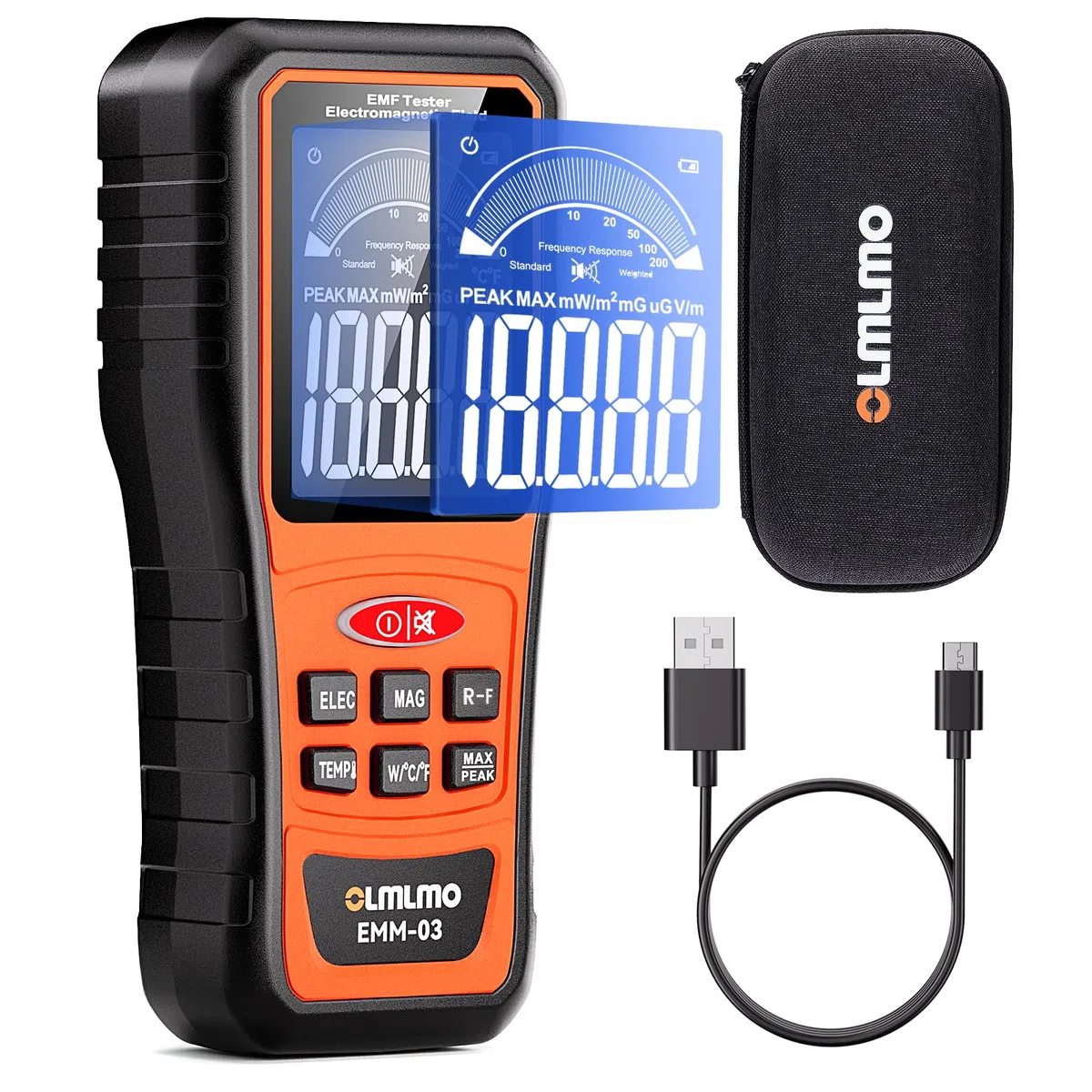EMF-Messgerät 4 in1, Magnetfeldstärkemessgerät, Strahlungsdetektor, Wiederaufladbarer, Temperaturmessung, WiFi-Signaldetektor