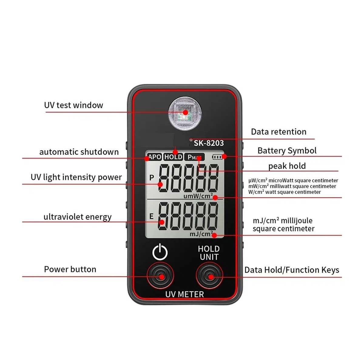 UV-Messgerät, Digitales UV-Illuminometer, professioneller UV-Tester, Ultraviolettmessrät, UVB-Messung, tragbarer Photometer, Uveometro-Detektor,Kalibrierte Messwerte