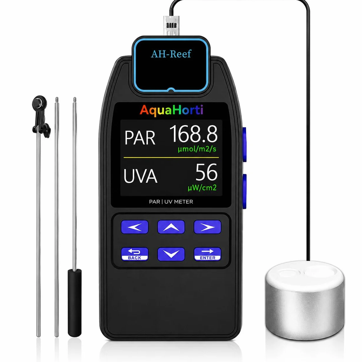 AH-Reef PAR-Messer wasserdichter Sensor PPFD UVA W/m² R G B Prozent Aquariumlicht PAR UVA-Verteilung